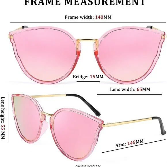 Vintage Polarized Cat Eye Sunglasses Women Oversized Round UV400 HD Style - Picture 6 of 8